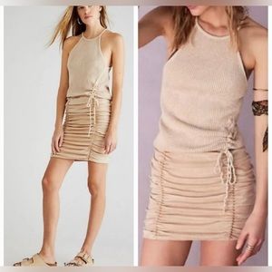 FREE PEOPLE FP ONE Katya Thermal Ruched Mini Dress Sand Crean Tan